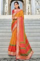 Orange Saree in Printed,weaving,lace border Patola silk