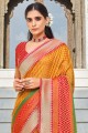 Orange Saree in Printed,weaving,lace border Patola silk