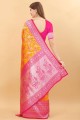 Mustard Zari,weaving Banarasi Saree in Banarasi silk