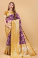 Purple Zari,weaving Banarasi Saree in Banarasi silk