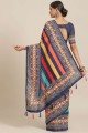 Blue Saree in Embroidered,printed Georgette
