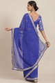Embroidered Georgette Saree in Blue with Blouse