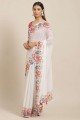Saree in Off white Georgette with printed