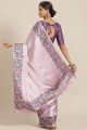 Saree in Lavender  Silk with Embroidered,printed