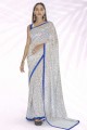 Embroidered Thread Georgette White Saree with Blouse