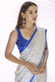 Embroidered Thread Georgette White Saree with Blouse