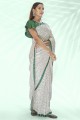 White Thread,embroidered Georgette Saree with Blouse