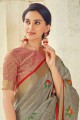 Grey Saree in Embroidered,weaving Linen