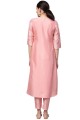 Poly silk Palazzo Kurti in Pink with Printed