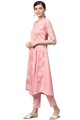 Poly silk Palazzo Kurti in Pink with Printed
