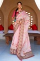 Pink Printed,weaving,lace border Silk Saree