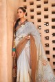 Printed,weaving,lace border Silk Grey Saree with Blouse