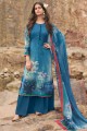 Crepe Palazzo Suit with Digital print in Blue