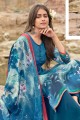 Crepe Palazzo Suit with Digital print in Blue