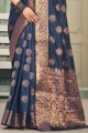 Zari,weaving Cotton Blue Saree with Blouse