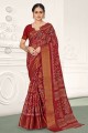 Printed Cotton Saree in Red with Blouse
