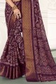 Saree in Purple Cotton with Printed