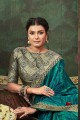 Zari,stone,embroidered Silk Saree in Teal  with Blouse