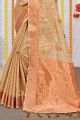 Weaving Organza Beige Saree with Blouse