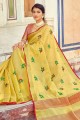 Yellow Saree in Linen with Embroidered,weaving