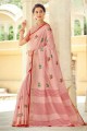 Embroidered,weaving Linen Saree in Pink with Blouse