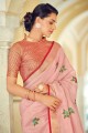 Embroidered,weaving Linen Saree in Pink with Blouse