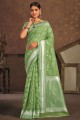 Green Cotton Saree with Zari,weaving