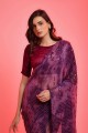 Saree with Embroidered,printed Wine  Chiffon