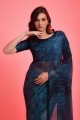 Teal blue Saree with Embroidered,printed Chiffon
