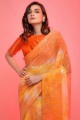 Saree in Yellow Chiffon with Embroidered,printed