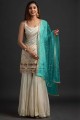 White Embroidered Sharara Suit in Faux georgette