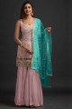 Peach Embroidered Sharara Suit in Faux georgette