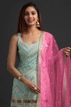 Faux georgette Sharara Suit with Embroidered in Sky blue