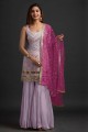 Embroidered Faux georgette Sharara Suit in Purple