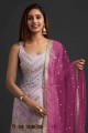 Embroidered Faux georgette Sharara Suit in Purple