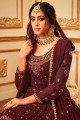 Embroidered Georgette Pakistani Suit in Maroon with Dupatta