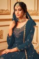Georgette Embroidered Teal blue Pakistani Suit with Dupatta
