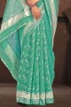 Zari,weaving Cotton Sea green Saree with Blouse