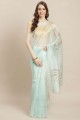 Sky blue Printed Saree in Cotton