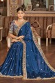 Zari,thread,embroidered Saree in Blue Organza