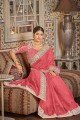 Organza Saree in Coral pink with Embroidered