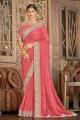 Organza Saree in Coral pink with Embroidered