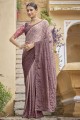 Chinon chiffon Saree with Thread,embroidered in Dusty pink