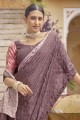 Chinon chiffon Saree with Thread,embroidered in Dusty pink