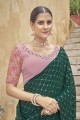 Chinon chiffon Thread,embroidered Green Saree with Blouse