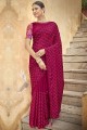 Thread,embroidered Chinon chiffon Pink Saree with Blouse