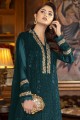 Faux georgette Pakistani Suit in Teal green with Embroidered