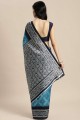 Printed Saree in Sky blue Art silk