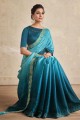 Saree in Ocean blue Silk with Crystal,stone