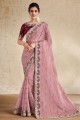 Pink Saree with Stone,embroidered Organza
